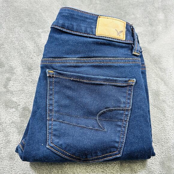 American Eagle Jegging Jeans Womens Sz.4 Blue‎ Denim Crop Super Super Stretch - Picture 1 of 12